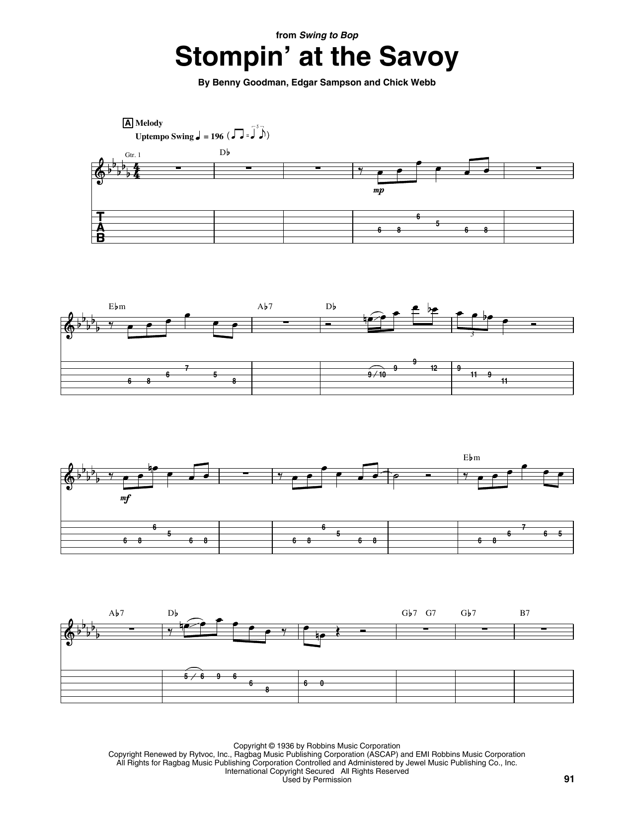 Charlie Christian Stompin' At The Savoy Sheet Music Notes & Chords for Guitar Tab - Download or Print PDF