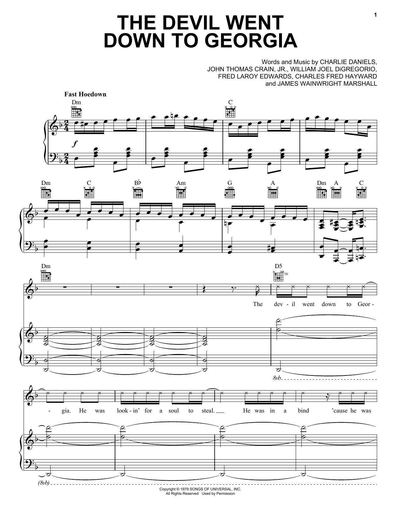 Charlie Daniels Band The Devil Went Down To Georgia Sheet Music Notes & Chords for Easy Guitar Tab - Download or Print PDF
