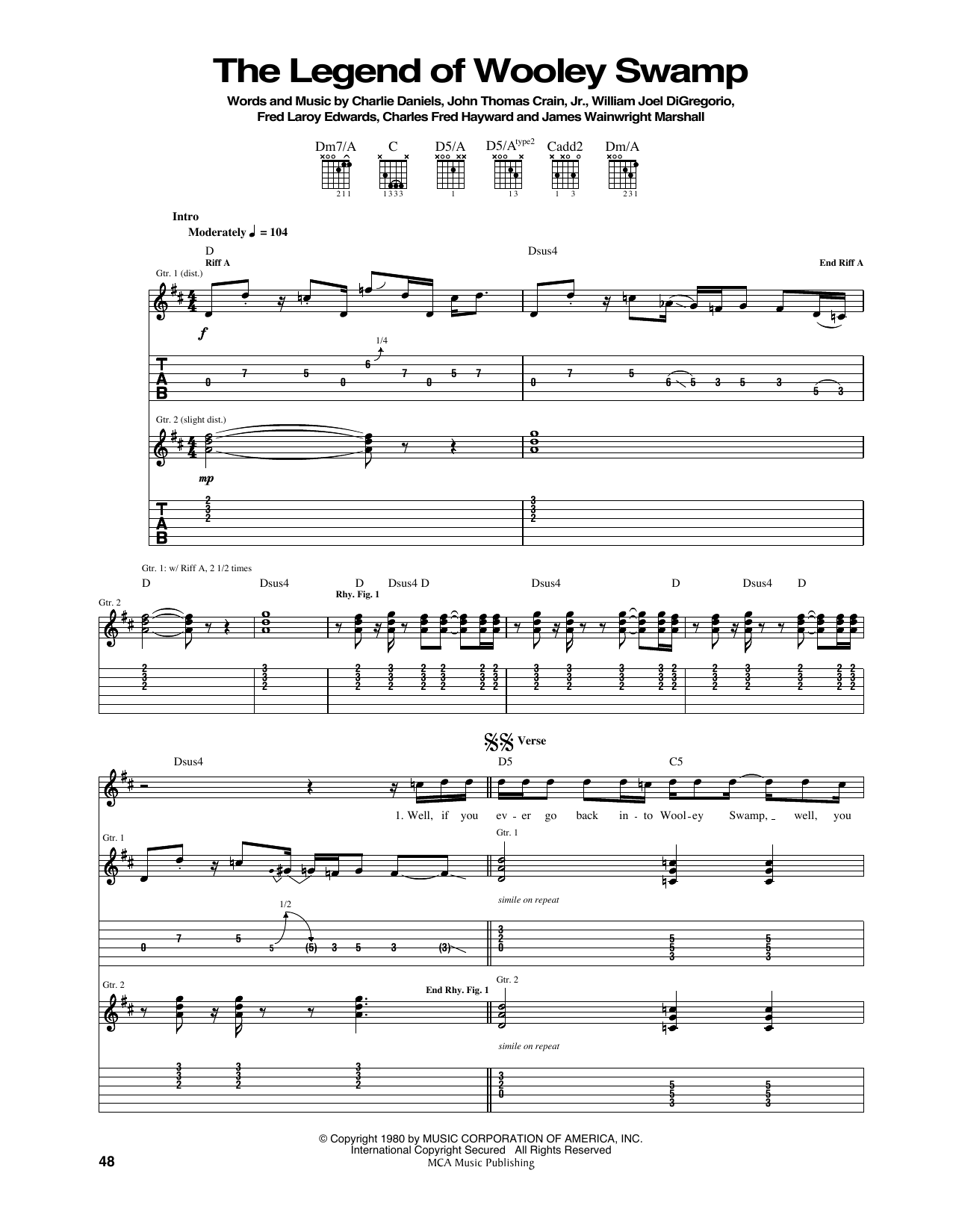 Charlie Daniels Band The Legend Of Wooley Swamp Sheet Music Notes & Chords for Guitar Tab - Download or Print PDF