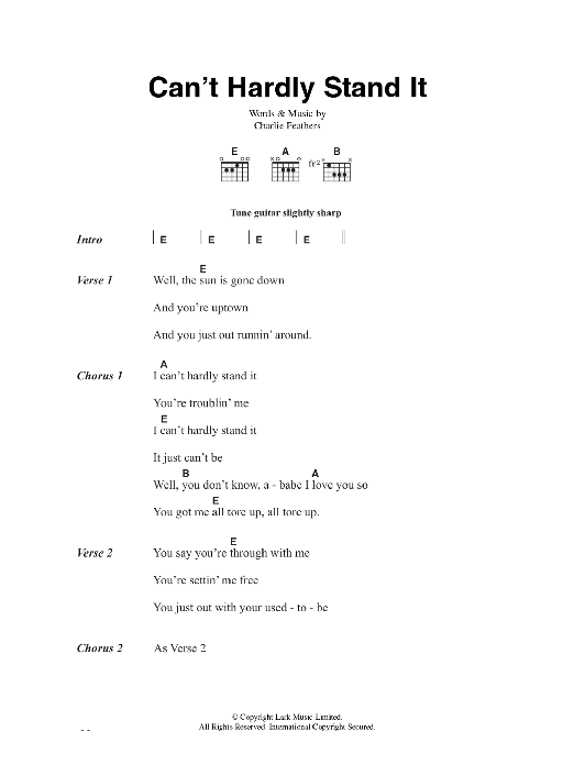 Charlie Feathers Can't Hardly Stand It Sheet Music Notes & Chords for Lyrics & Chords - Download or Print PDF