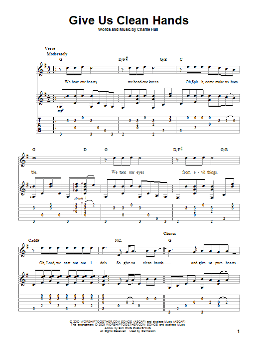 Charlie Hall Give Us Clean Hands Sheet Music Notes & Chords for Guitar Tab - Download or Print PDF