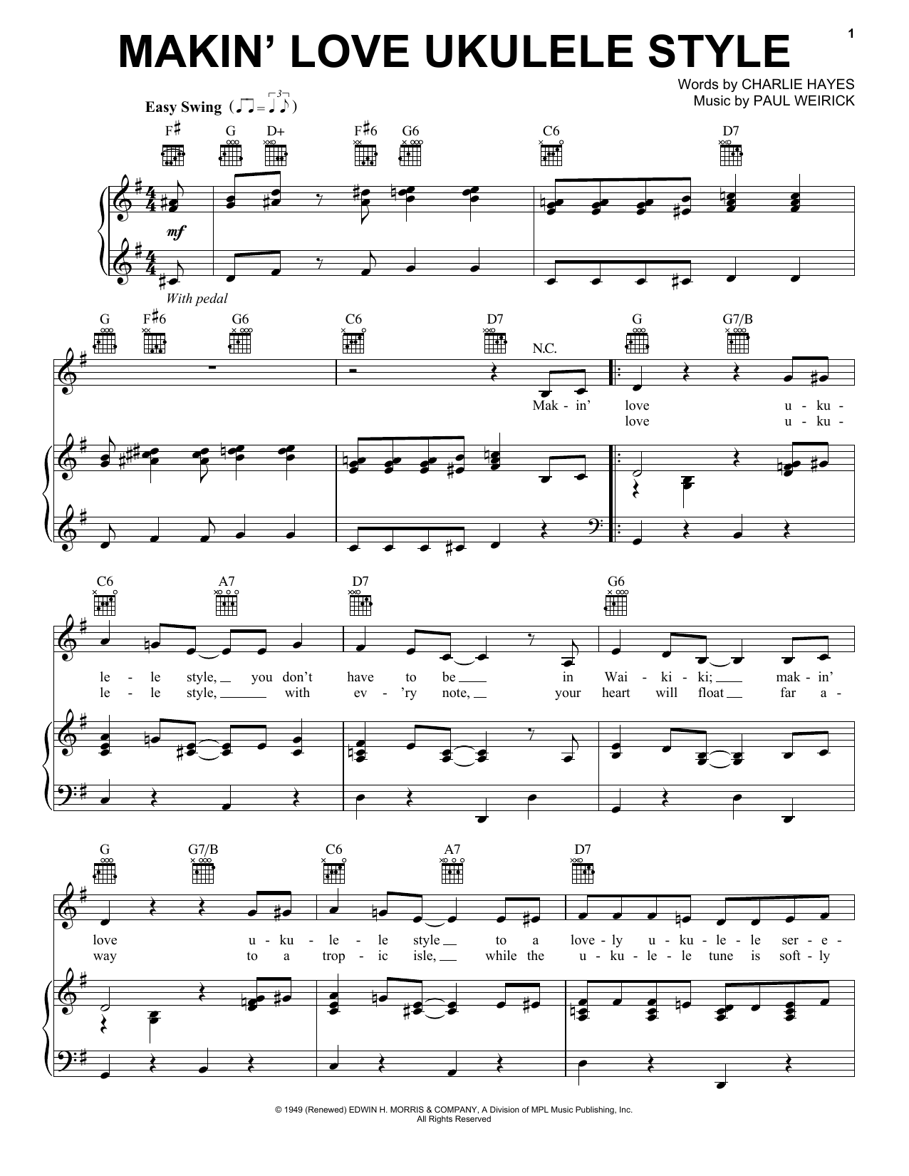 Charlie Hayes Makin' Love Ukulele Style Sheet Music Notes & Chords for Piano, Vocal & Guitar (Right-Hand Melody) - Download or Print PDF