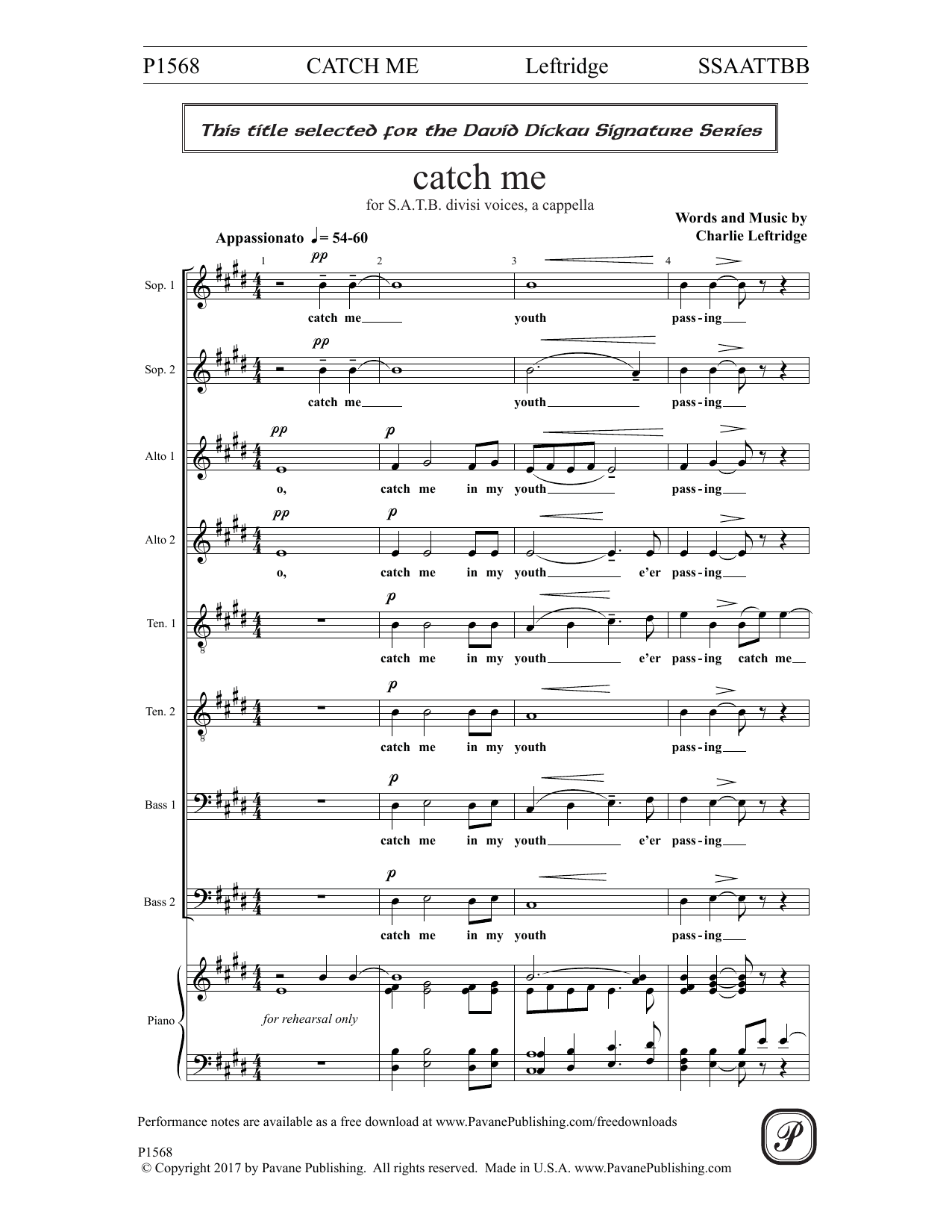 Charlie Leftridge Catch Me Sheet Music Notes & Chords for Choral - Download or Print PDF