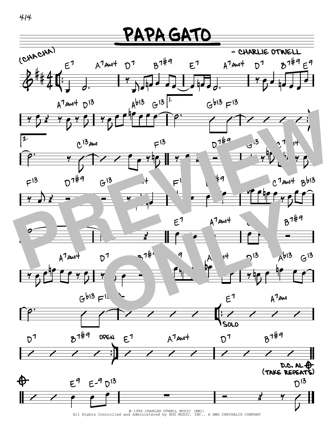 Charlie Otwell Papa Gato Sheet Music Notes & Chords for Real Book – Melody & Chords - Download or Print PDF