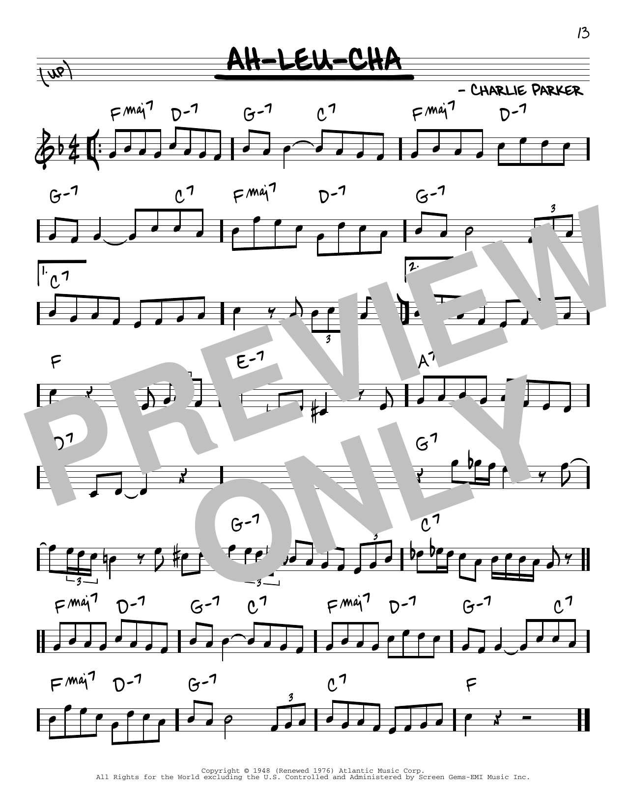 Charlie Parker Ah-Leu-Cha Sheet Music Notes & Chords for Real Book – Melody & Chords - Download or Print PDF