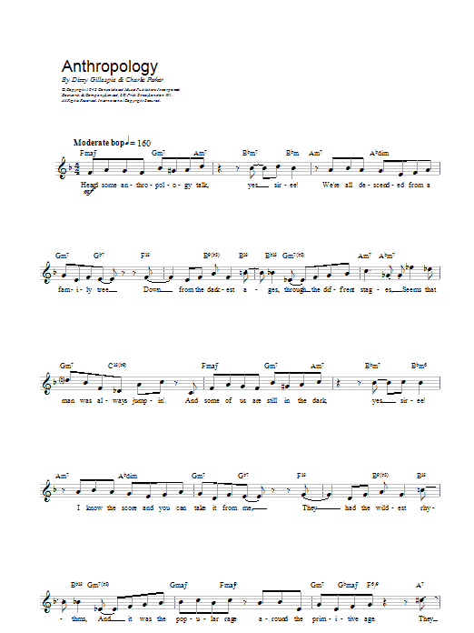 Charlie Parker Anthropology Sheet Music Notes & Chords for Real Book - Melody & Chords - Bb Instruments - Download or Print PDF