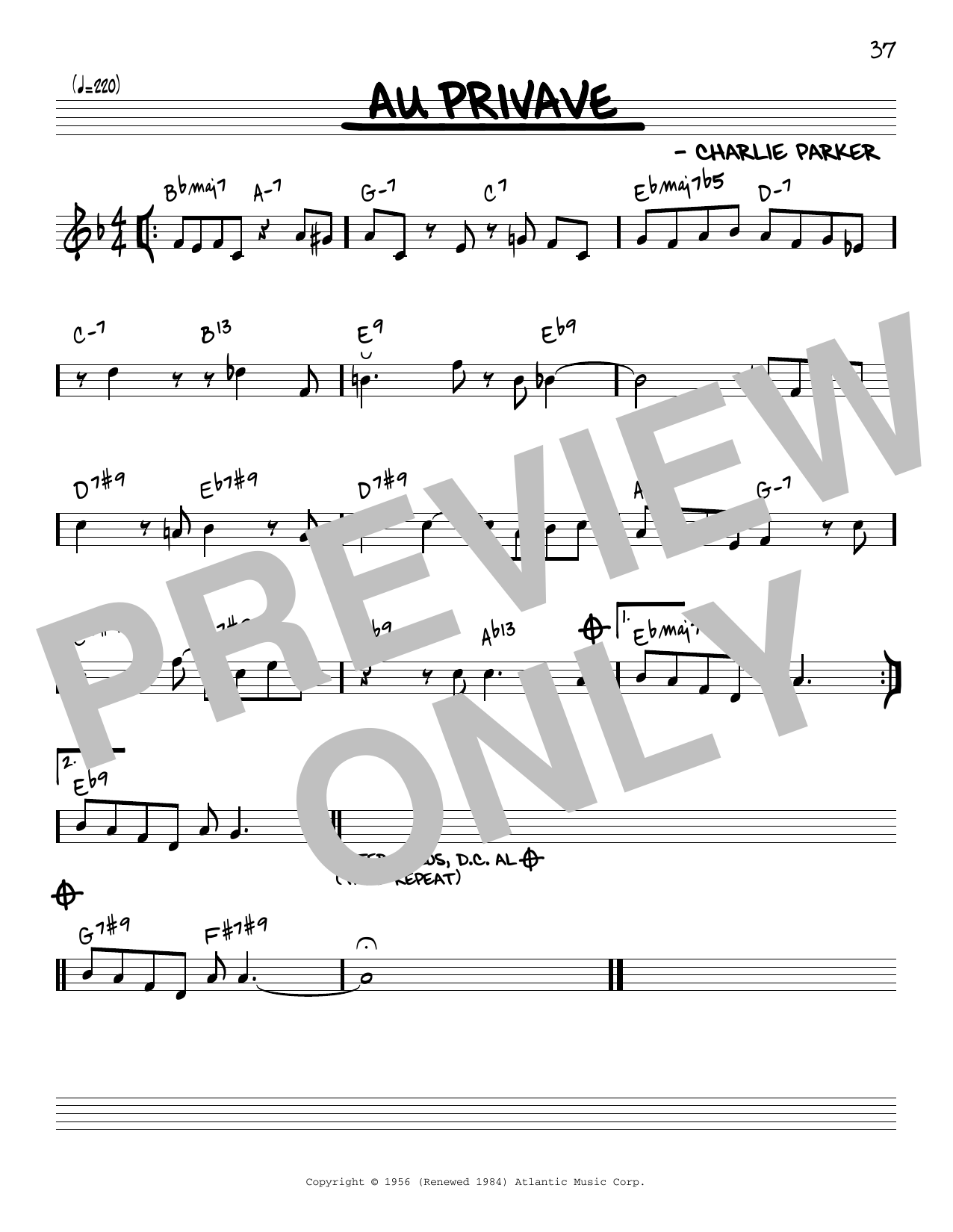 Charlie Parker Au Privave [Reharmonized version] (arr. Jack Grassel) Sheet Music Notes & Chords for Real Book – Melody & Chords - Download or Print PDF