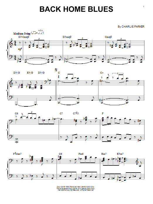 Charlie Parker Back Home Blues Sheet Music Notes & Chords for Piano - Download or Print PDF
