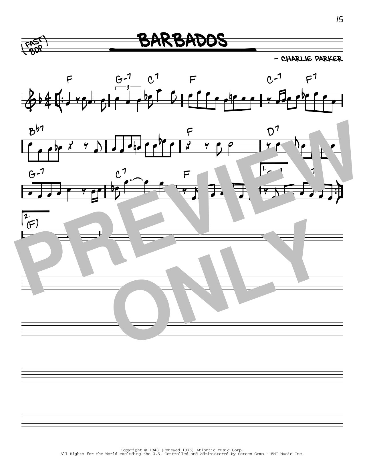 Charlie Parker Barbados Sheet Music Notes & Chords for Real Book - Melody & Chords - C Instruments - Download or Print PDF