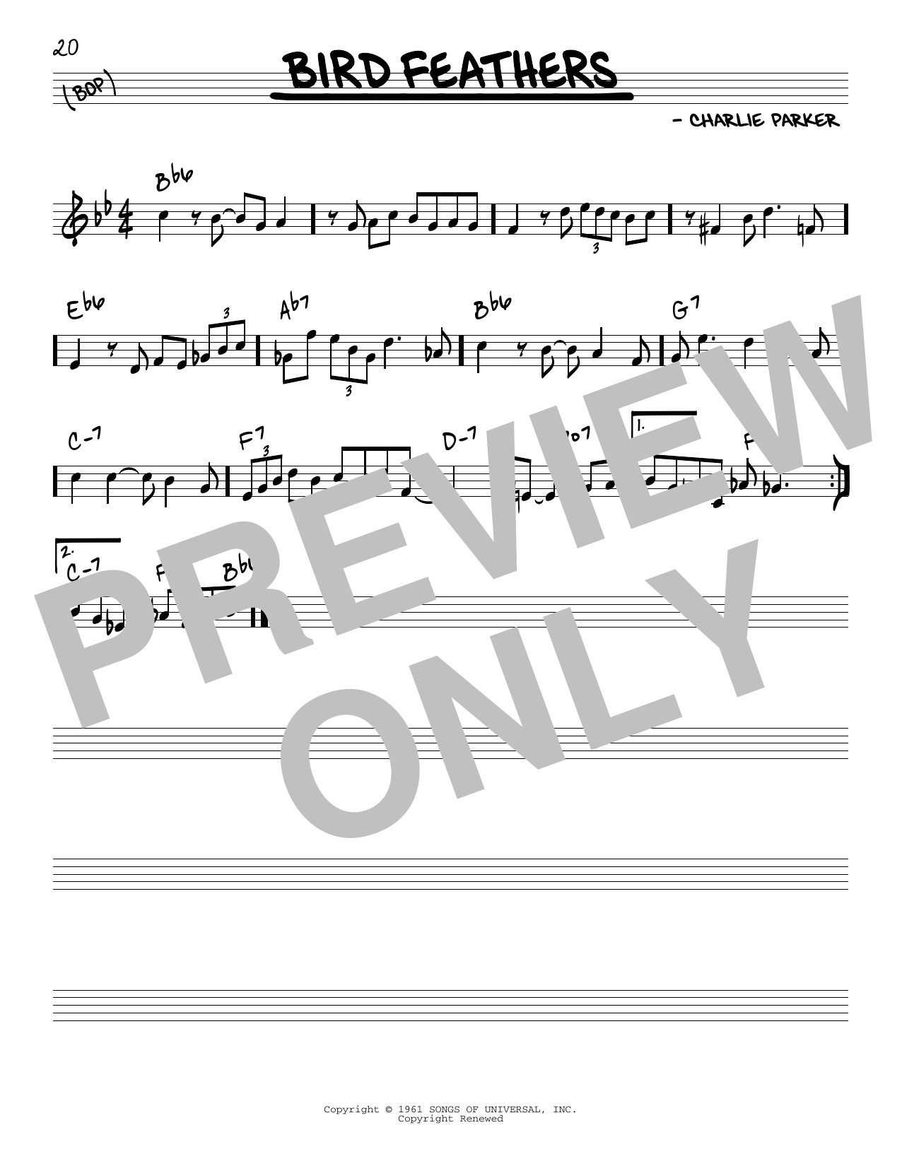 Charlie Parker Bird Feathers Sheet Music Notes & Chords for Real Book – Melody & Chords - Download or Print PDF