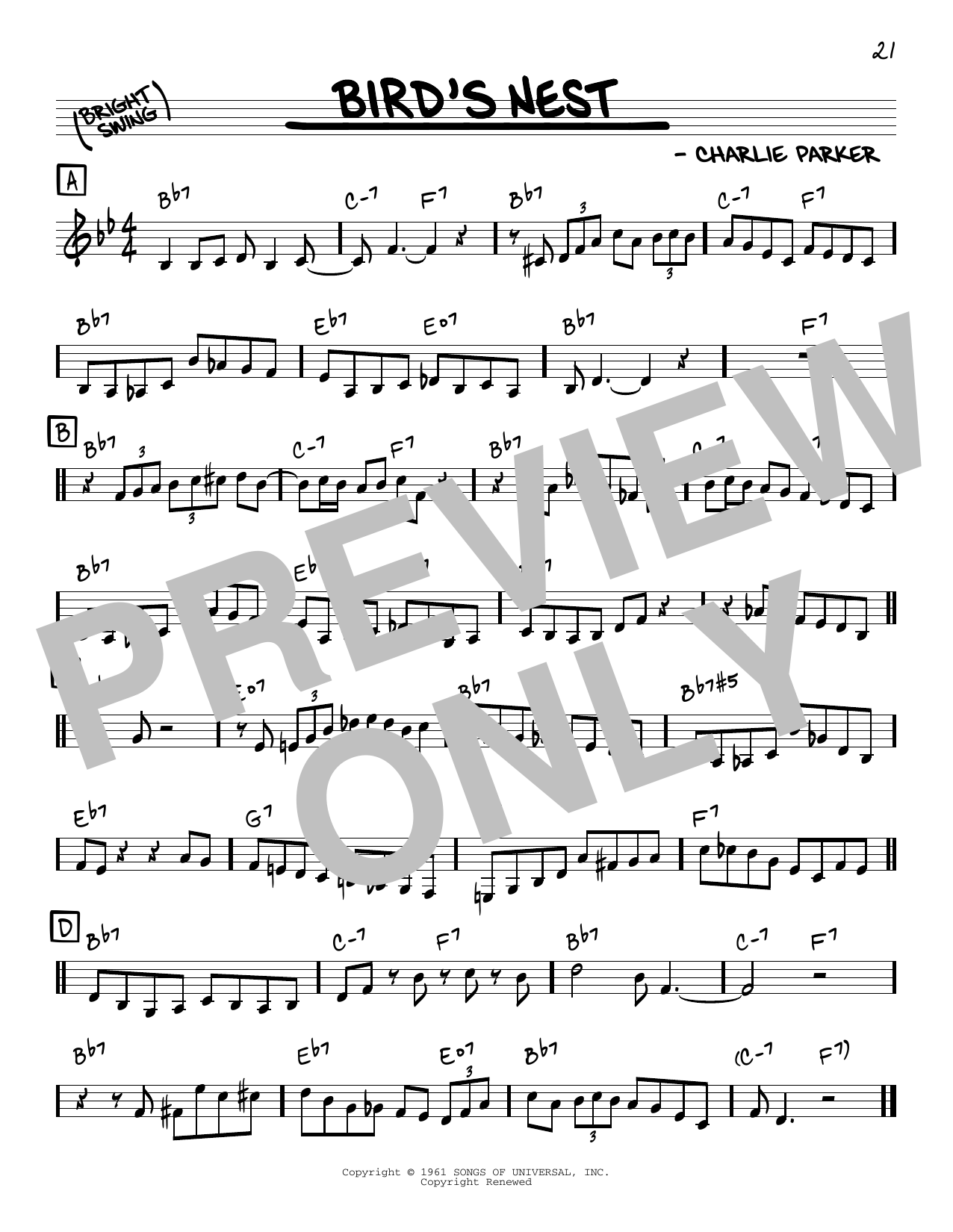 Charlie Parker Bird's Nest Sheet Music Notes & Chords for Real Book – Melody & Chords - Download or Print PDF