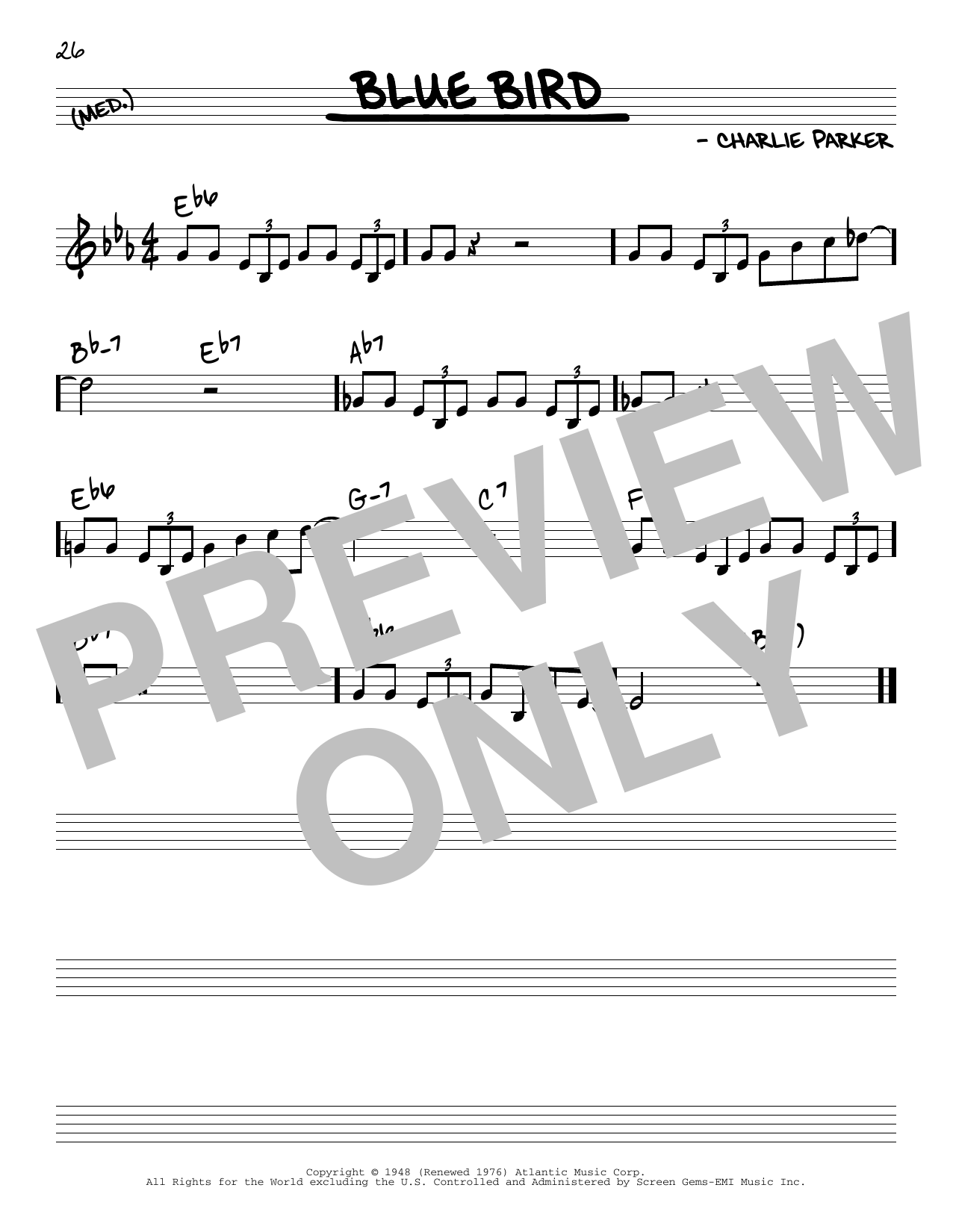 Charlie Parker Blue Bird Sheet Music Notes & Chords for Real Book – Melody & Chords - Download or Print PDF