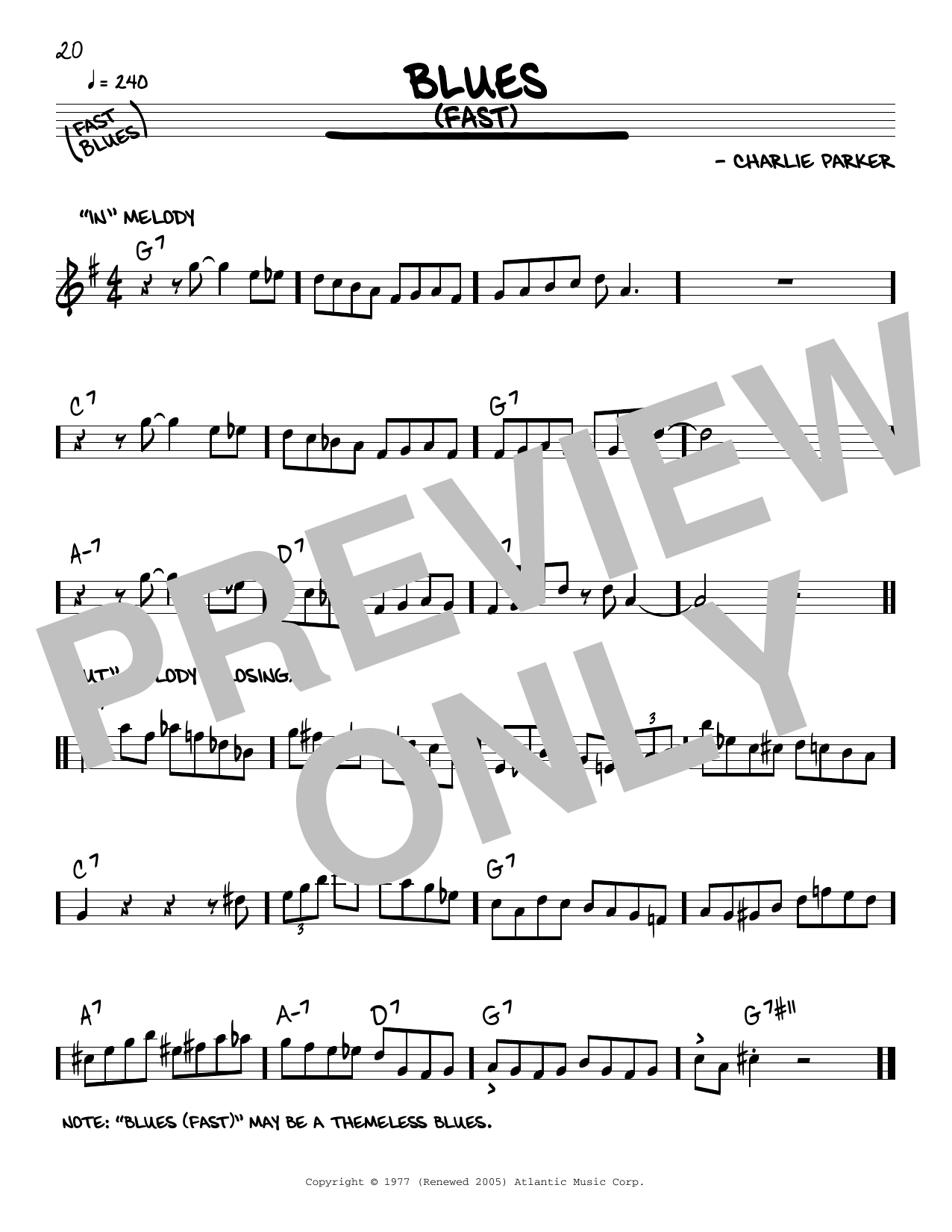 Charlie Parker Blues (Fast) Sheet Music Notes & Chords for Real Book – Melody & Chords - Download or Print PDF