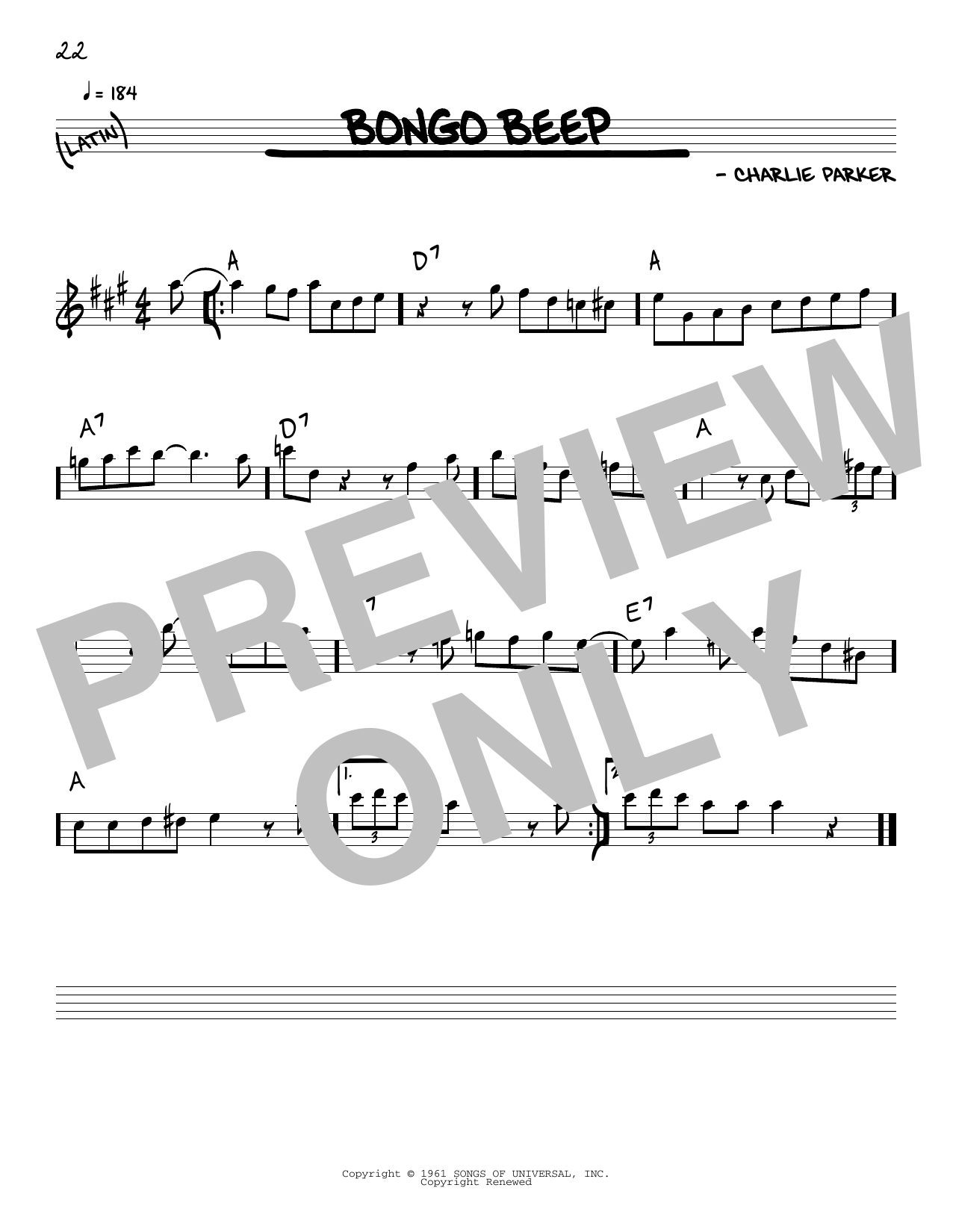 Charlie Parker Bongo Beep Sheet Music Notes & Chords for Real Book – Melody & Chords - Download or Print PDF