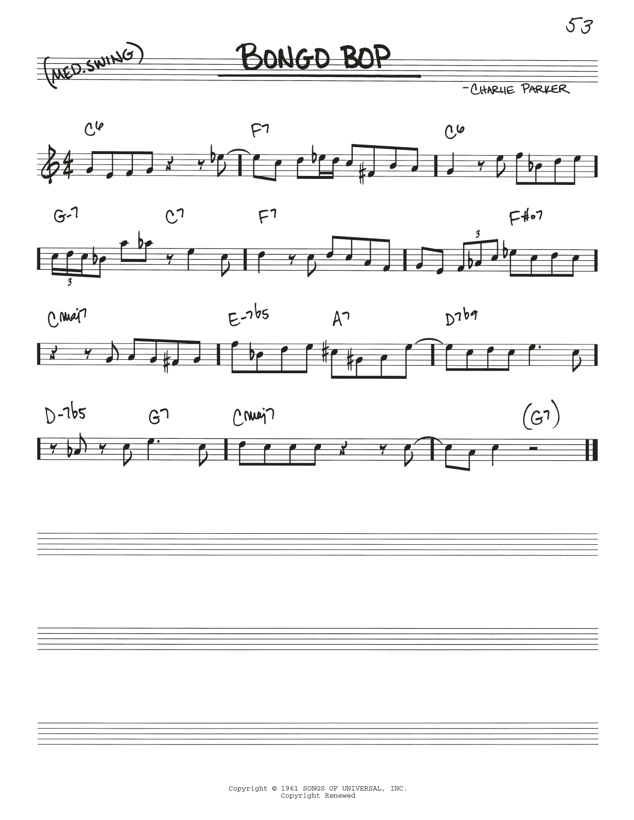 Charlie Parker Bongo Bop Sheet Music Notes & Chords for Real Book – Melody & Chords - Download or Print PDF