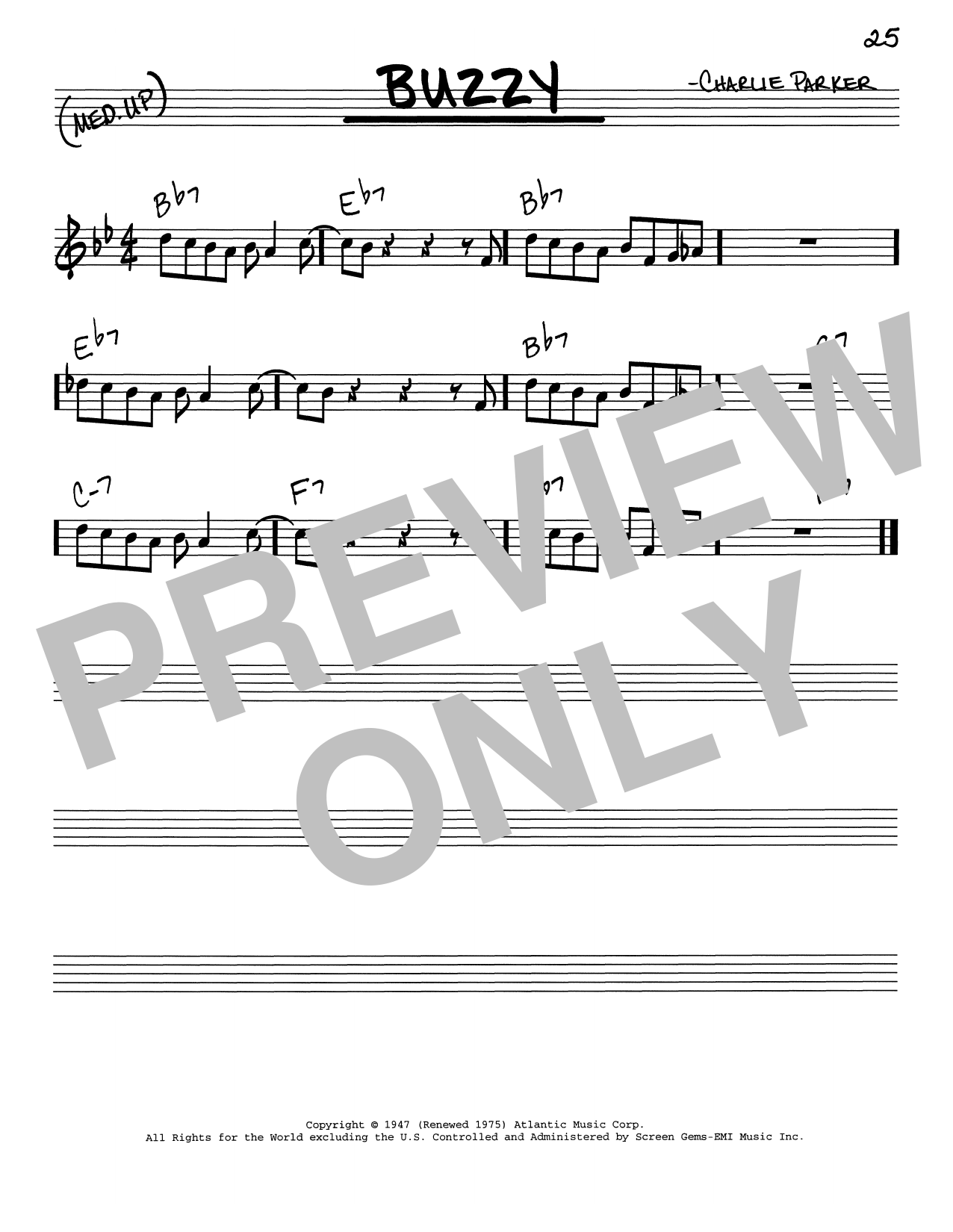 Charlie Parker Buzzy Sheet Music Notes & Chords for Real Book – Melody & Chords – Eb Instruments - Download or Print PDF