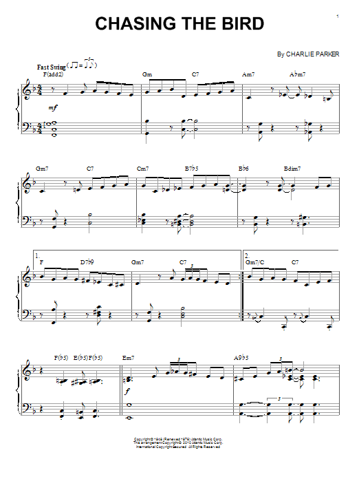 Charlie Parker Chasing The Bird (arr. Brent Edstrom) Sheet Music Notes & Chords for Piano - Download or Print PDF