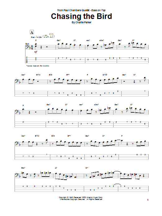 Charlie Parker Chasing The Bird Sheet Music Notes & Chords for Bass Guitar Tab - Download or Print PDF