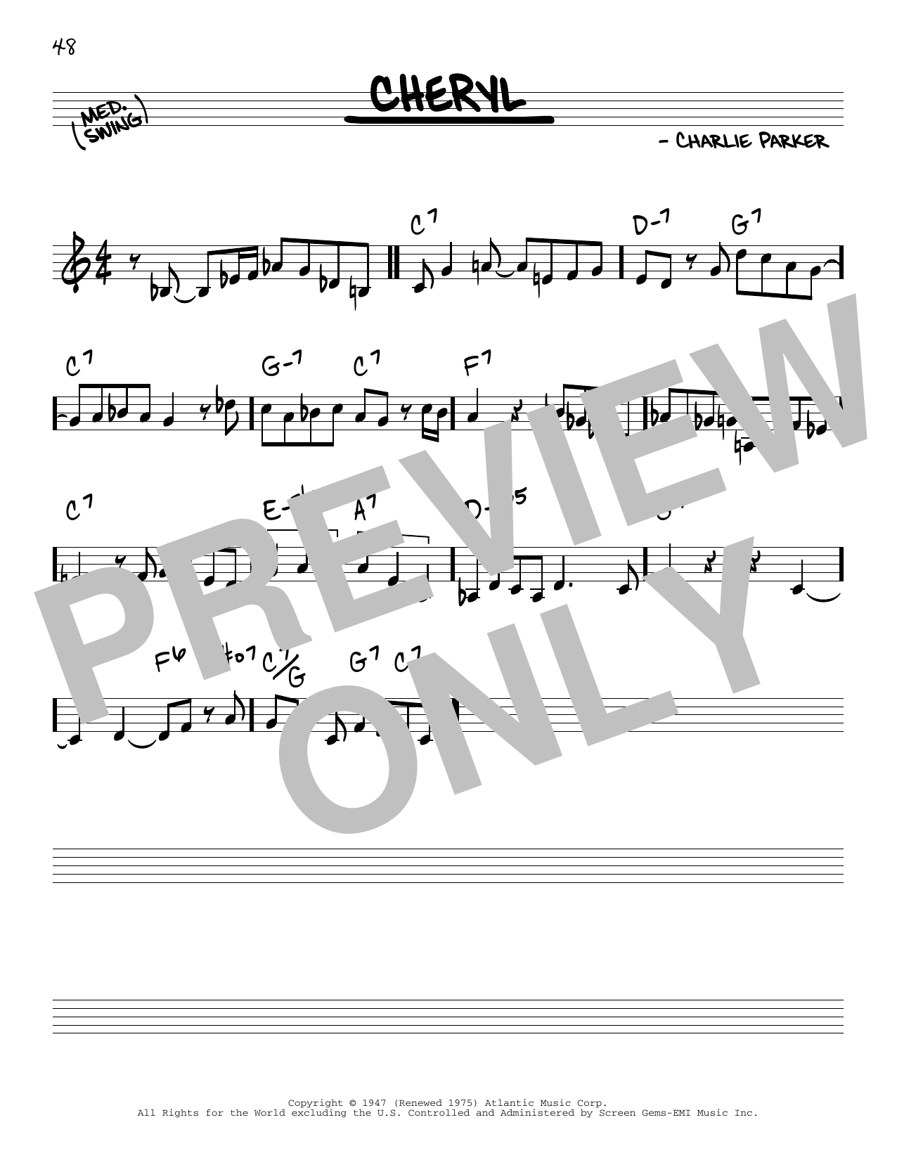 Charlie Parker Cheryl Sheet Music Notes & Chords for Piano Transcription - Download or Print PDF