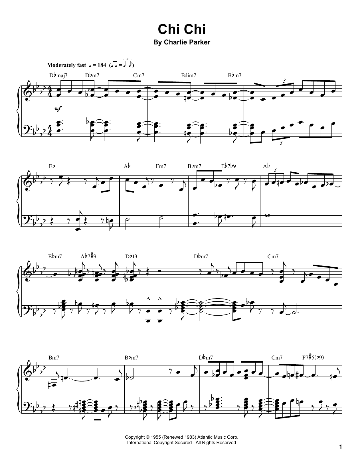 Charlie Parker Chi Chi Sheet Music Notes & Chords for Piano Transcription - Download or Print PDF