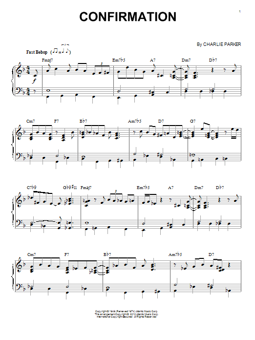 Charlie Parker Confirmation (arr. Brent Edstrom) Sheet Music Notes & Chords for Piano - Download or Print PDF