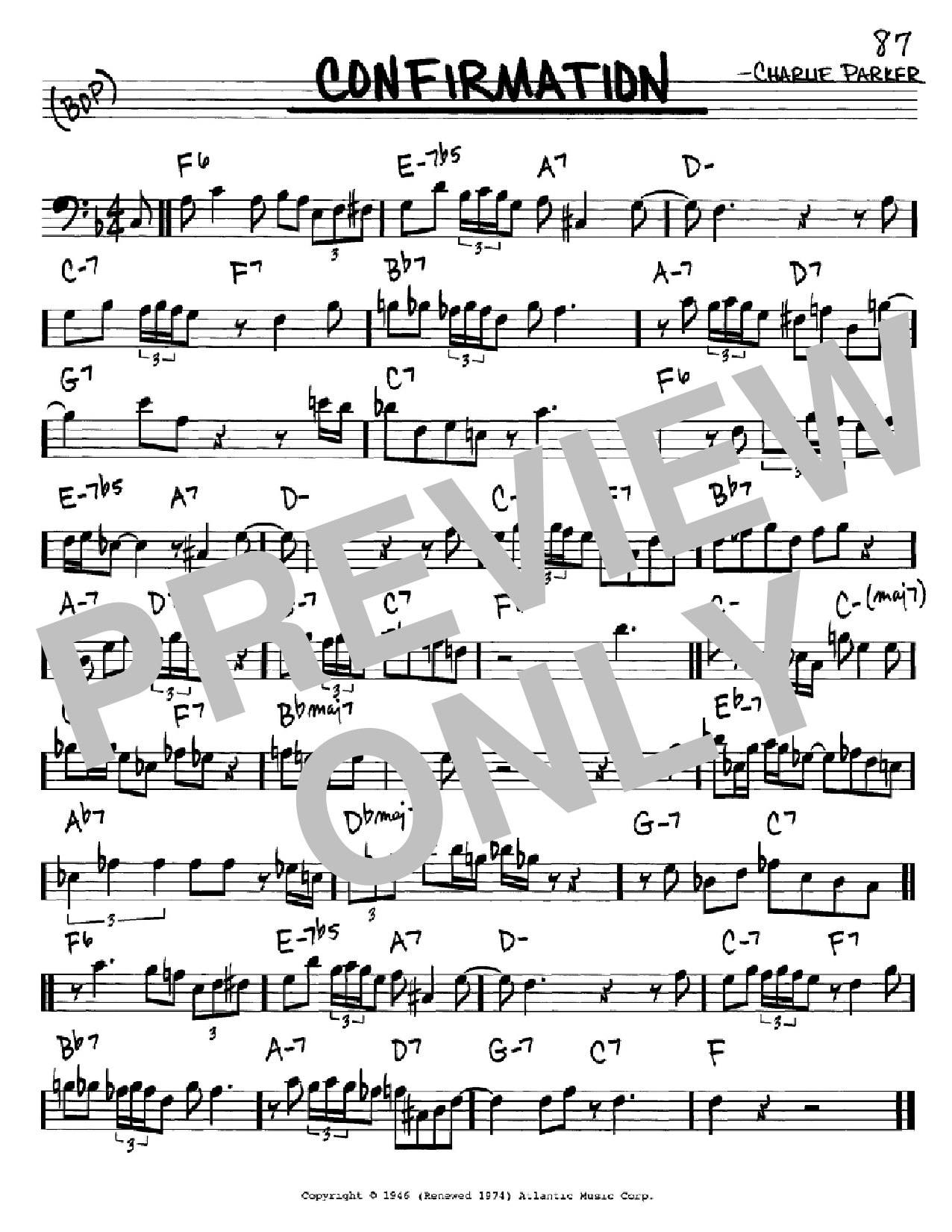 Charlie Parker Confirmation Sheet Music Notes & Chords for Alto Sax Transcription - Download or Print PDF