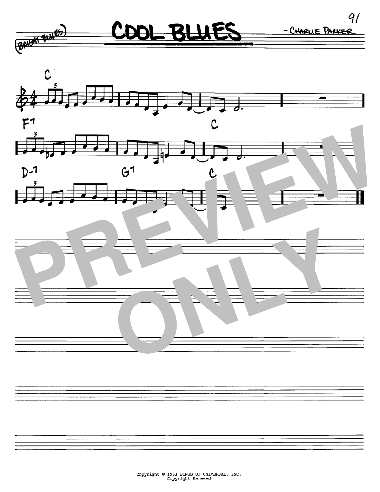 Charlie Parker Cool Blues Sheet Music Notes & Chords for Real Book – Melody & Chords - Download or Print PDF