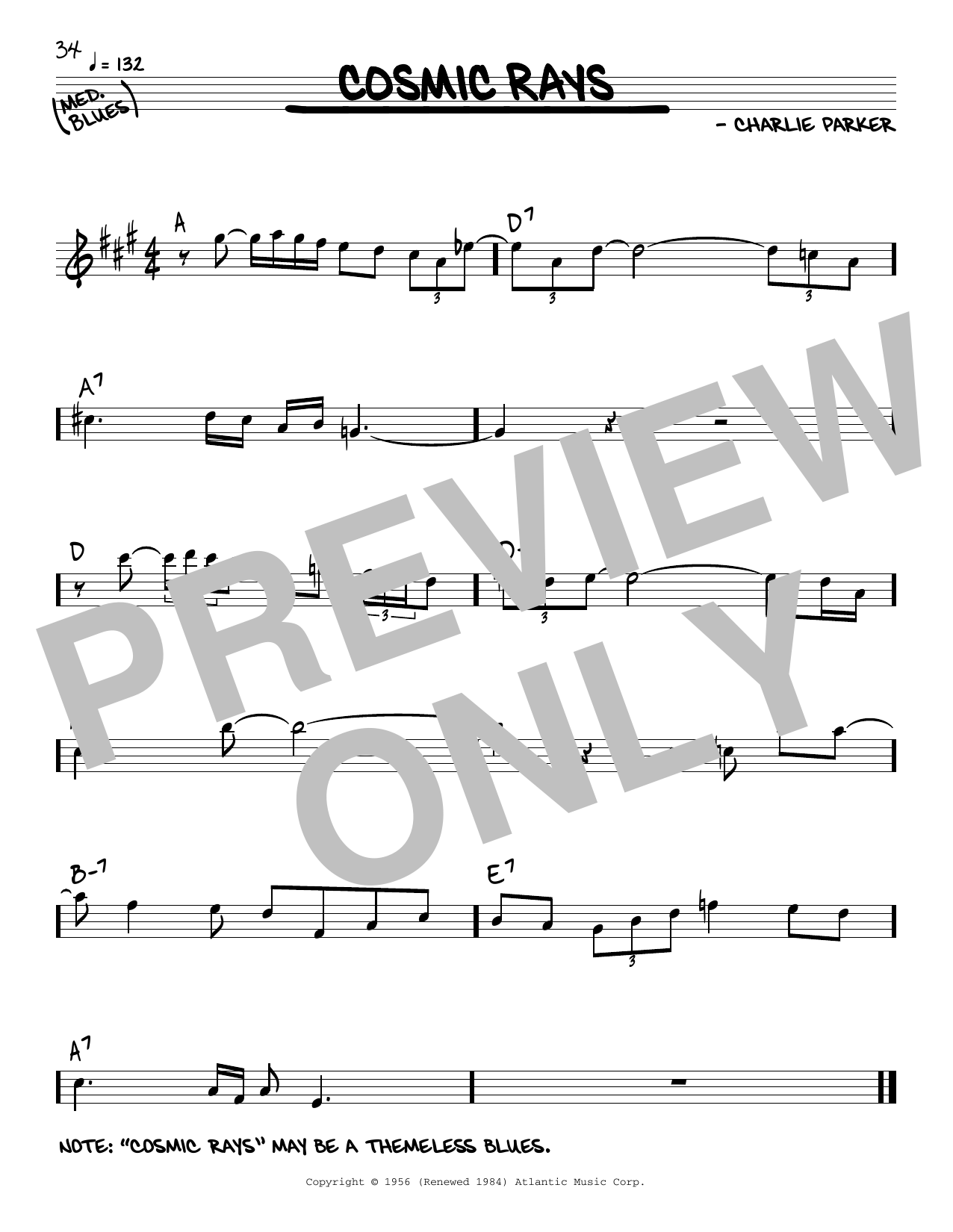 Charlie Parker Cosmic Rays Sheet Music Notes & Chords for Real Book – Melody & Chords - Download or Print PDF
