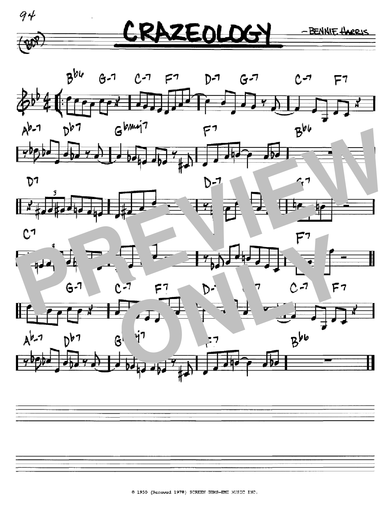 Charlie Parker Crazeology Sheet Music Notes & Chords for Real Book - Melody & Chords - C Instruments - Download or Print PDF