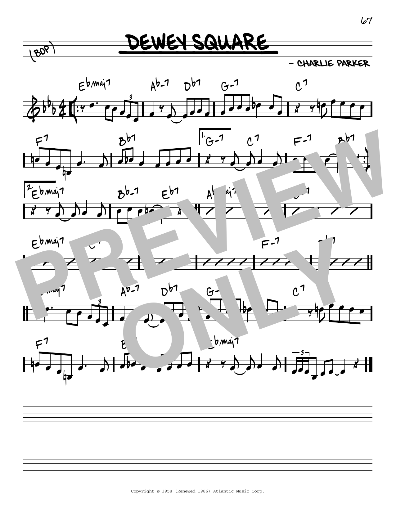 Charlie Parker Dewey Square Sheet Music Notes & Chords for Real Book - Melody & Chords - C Instruments - Download or Print PDF