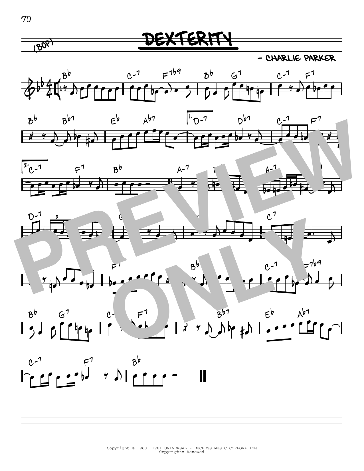 Charlie Parker Dexterity Sheet Music Notes & Chords for Real Book - Melody & Chords - Bass Clef Instruments - Download or Print PDF