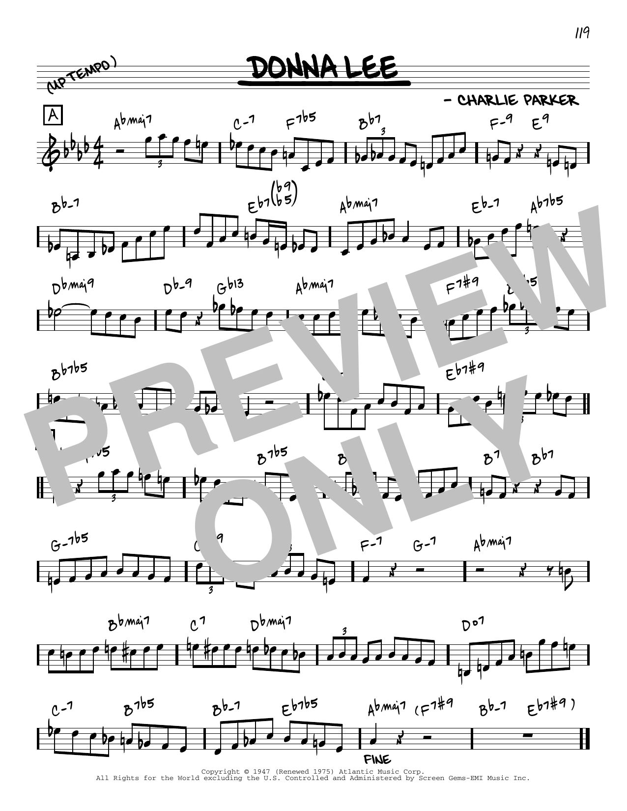 Charlie Parker Donna Lee [Reharmonized version] (arr. Jack Grassel) Sheet Music Notes & Chords for Real Book – Melody & Chords - Download or Print PDF