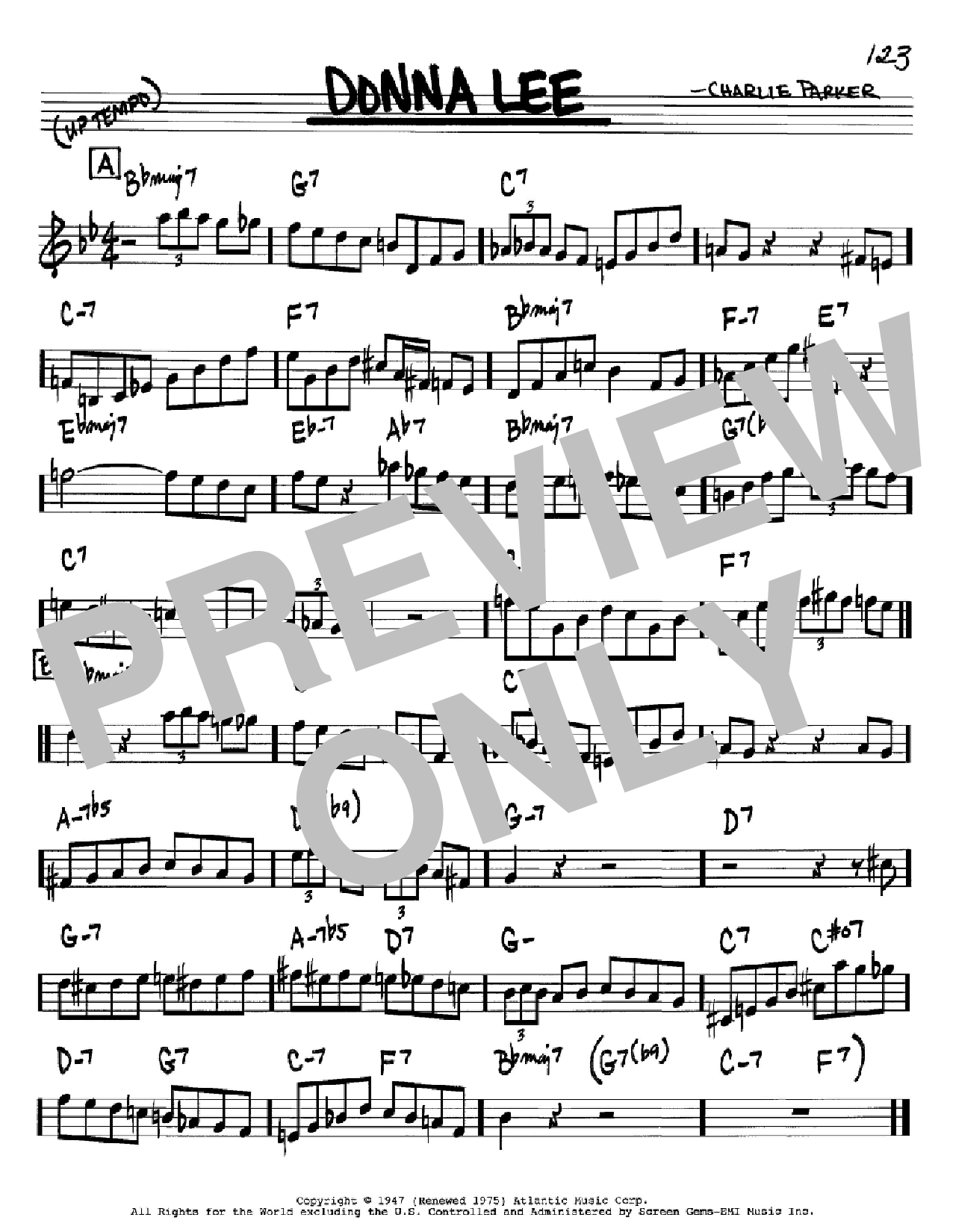 Charlie Parker Donna Lee Sheet Music Notes & Chords for Real Book - Melody & Chords - Eb Instruments - Download or Print PDF