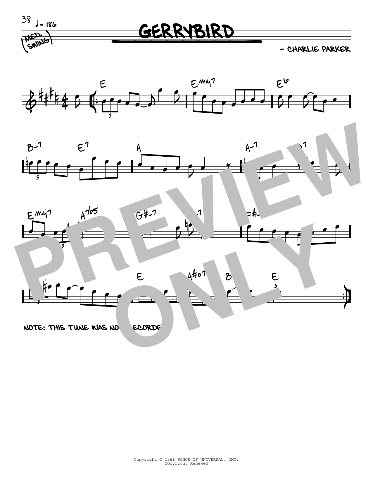 Charlie Parker Gerrybird Sheet Music Notes & Chords for Real Book – Melody & Chords - Download or Print PDF