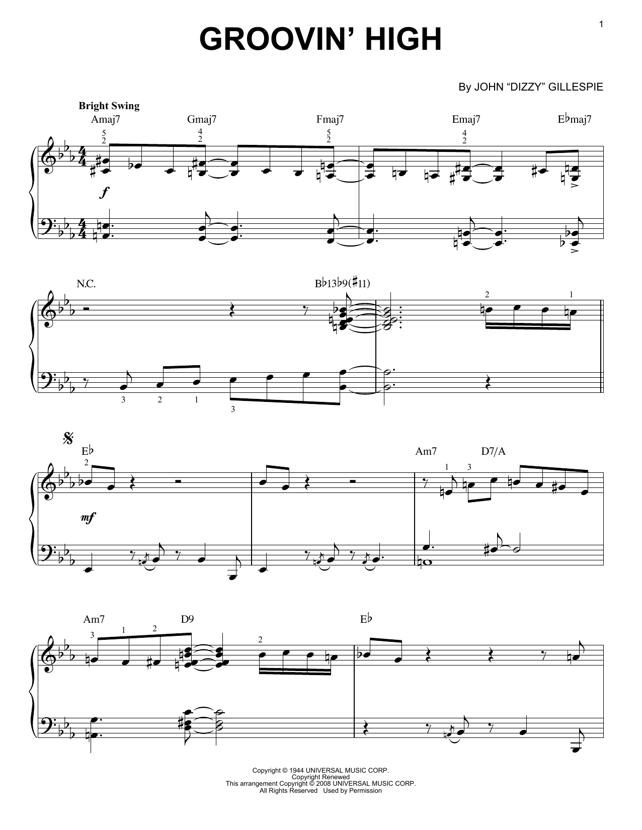 Charlie Parker Groovin' High Sheet Music Notes & Chords for Alto Sax Transcription - Download or Print PDF