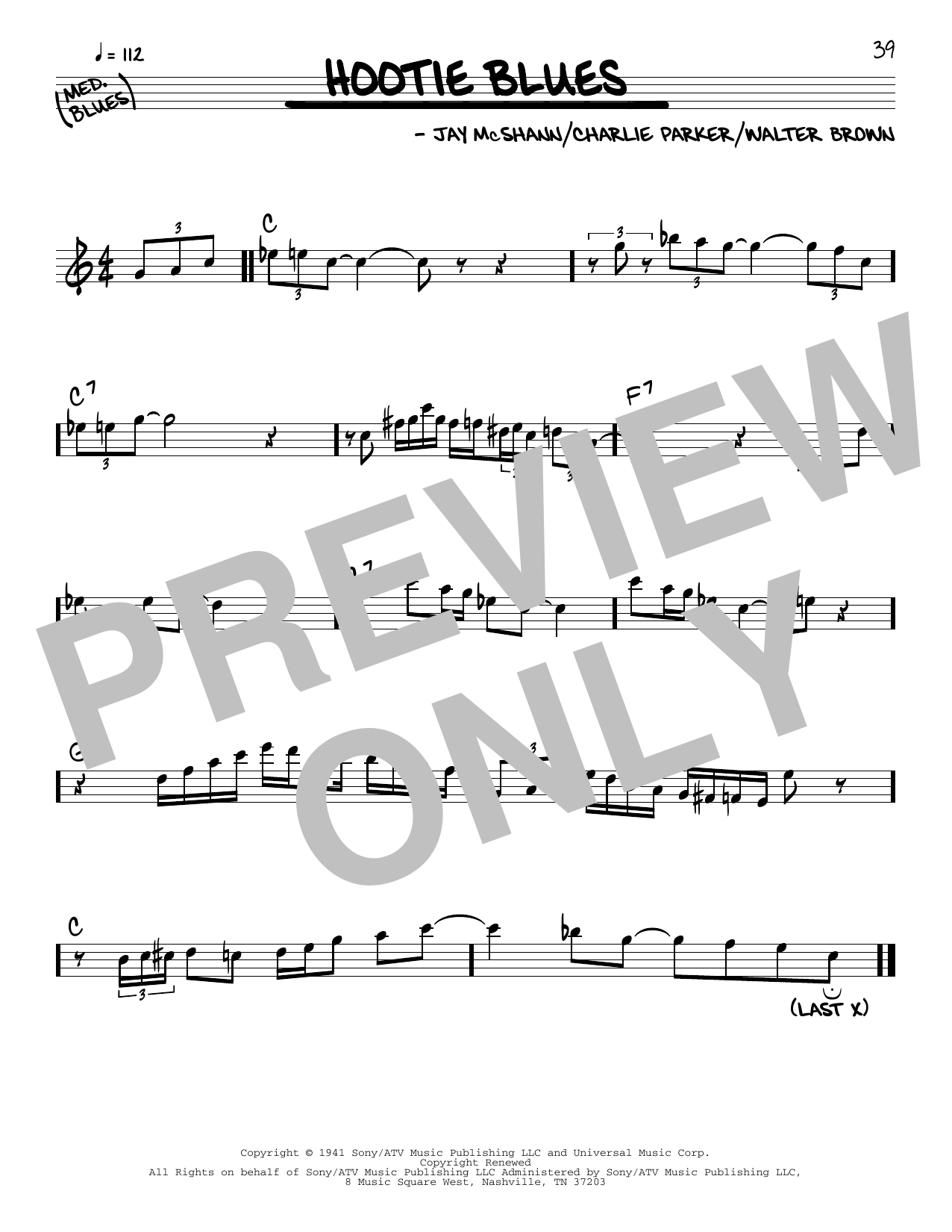 Charlie Parker Hootie Blues Sheet Music Notes & Chords for Real Book – Melody & Chords - Download or Print PDF