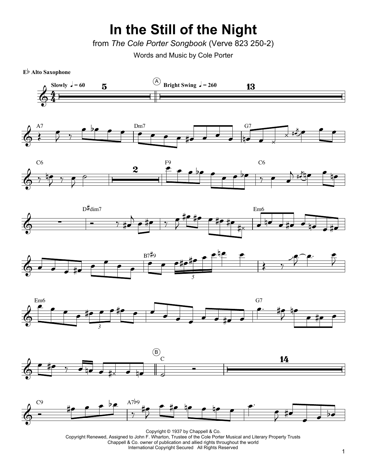 Charlie Parker In The Still Of The Night Sheet Music Notes & Chords for Alto Sax Transcription - Download or Print PDF