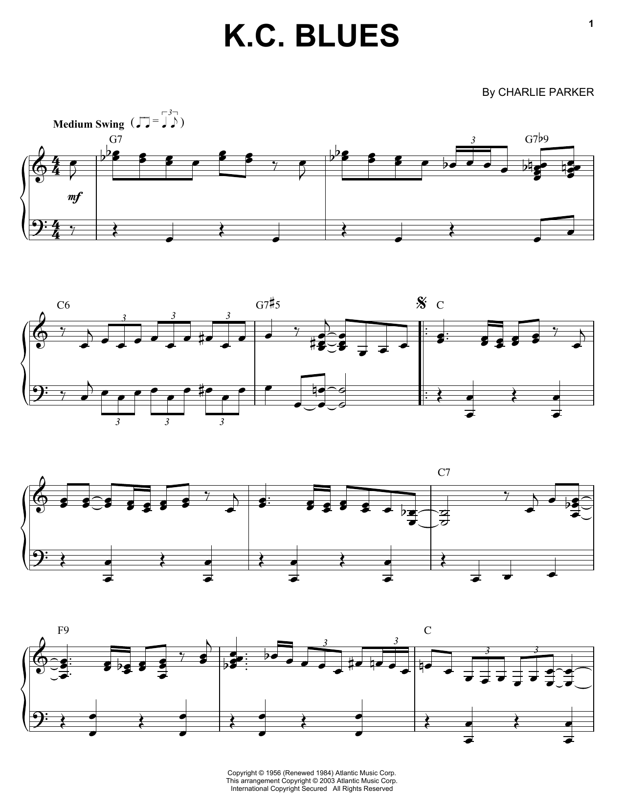 Charlie Parker K.C. Blues Sheet Music Notes & Chords for Real Book – Melody & Chords - Download or Print PDF