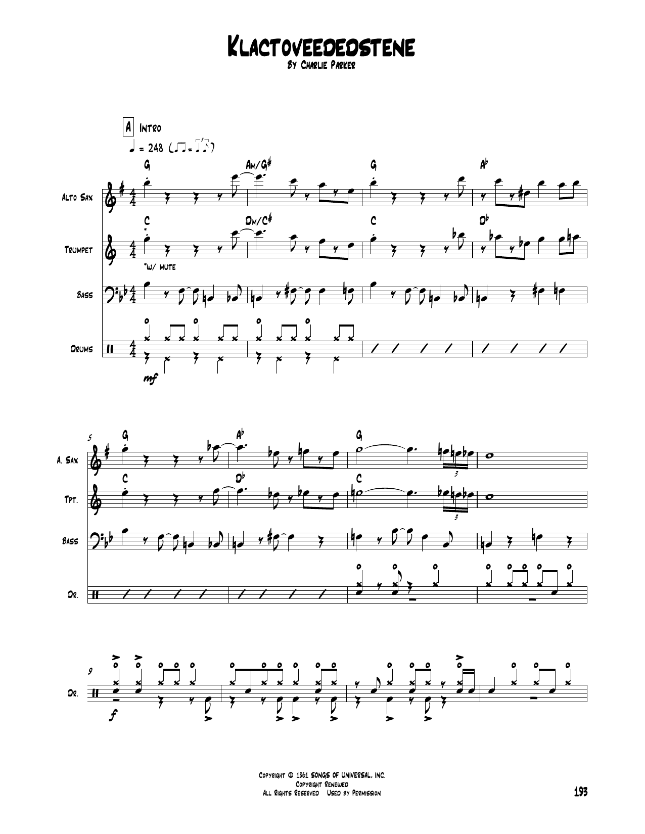 Charlie Parker Klactoveededstene Sheet Music Notes & Chords for Transcribed Score - Download or Print PDF