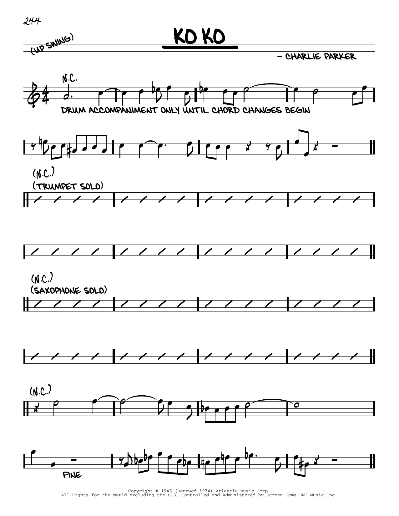 Charlie Parker Ko Ko Sheet Music Notes & Chords for Real Book – Melody & Chords - Download or Print PDF