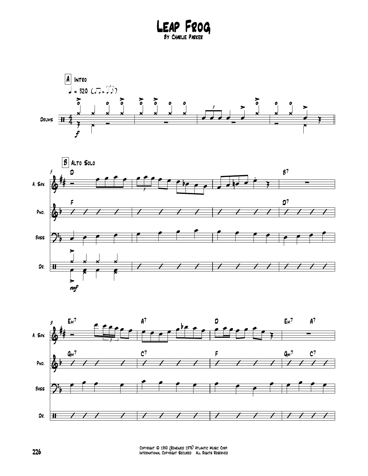Charlie Parker Leap Frog Sheet Music Notes & Chords for Transcribed Score - Download or Print PDF