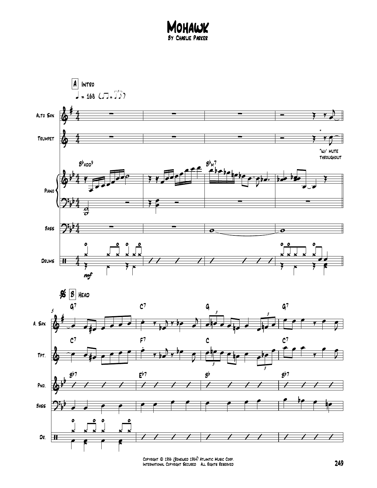 Charlie Parker Mohawk Sheet Music Notes & Chords for Transcribed Score - Download or Print PDF