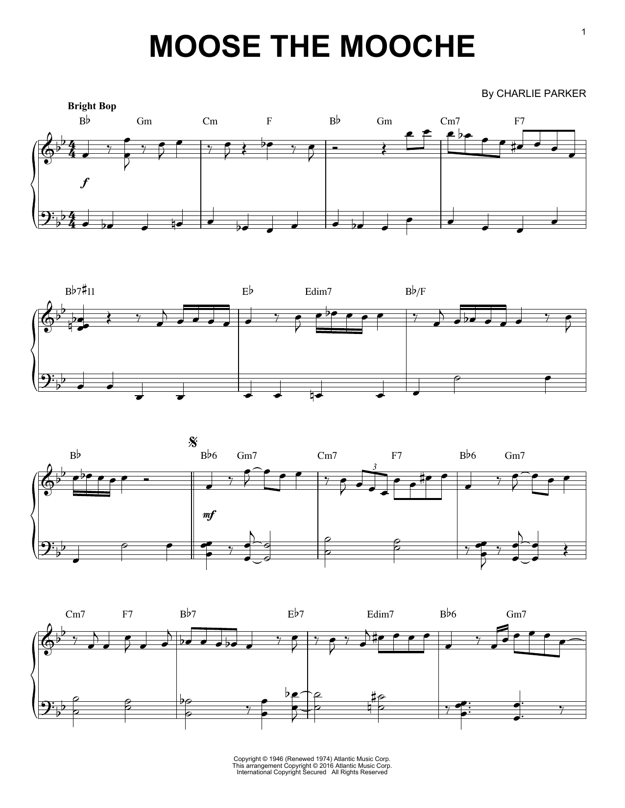 Charlie Parker Moose The Mooche (arr. Brent Edstrom) Sheet Music Notes & Chords for Piano - Download or Print PDF