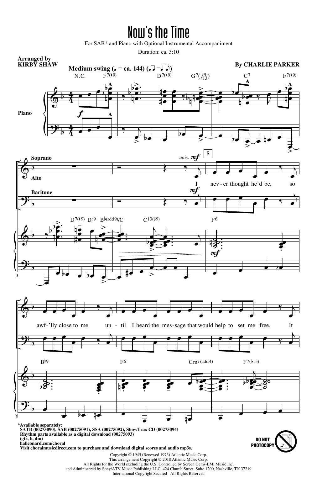 Charlie Parker Now's The Time (arr. Kirby Shaw) Sheet Music Notes & Chords for SAB - Download or Print PDF