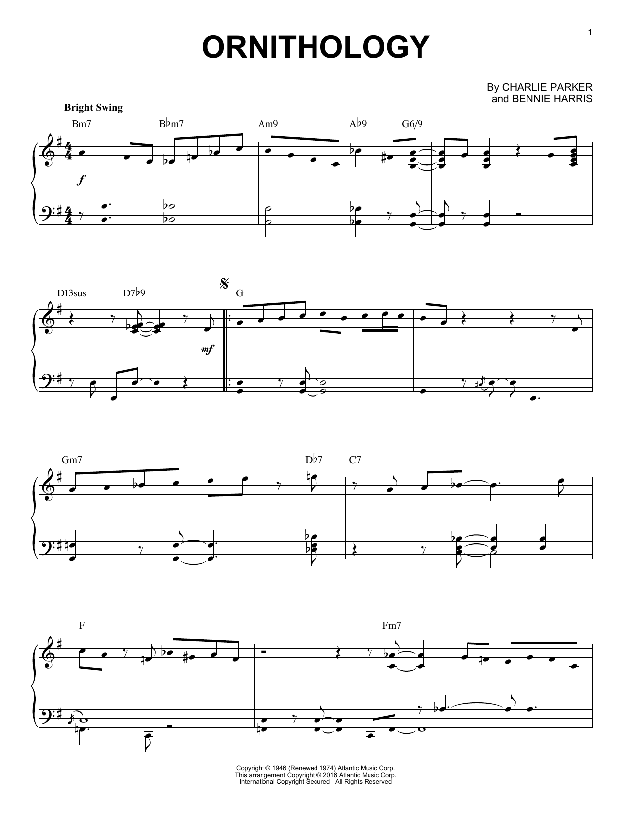 Charlie Parker Ornithology (arr. Brent Edstrom) Sheet Music Notes & Chords for Piano - Download or Print PDF