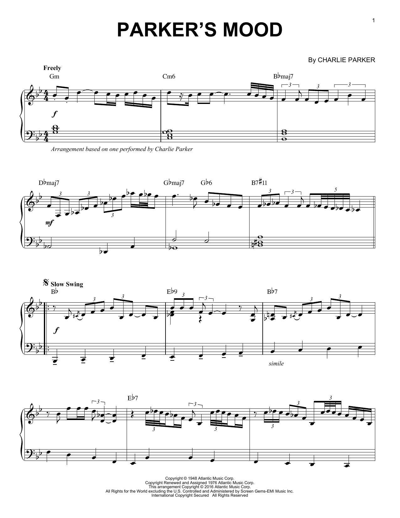 Charlie Parker Parker's Mood (arr. Brent Edstrom) Sheet Music Notes & Chords for Piano - Download or Print PDF Charlie Parker Parker's Mood (arr. Brent Edstrom) Sheet Music Notes & Chords for Piano - Download or Print PDF