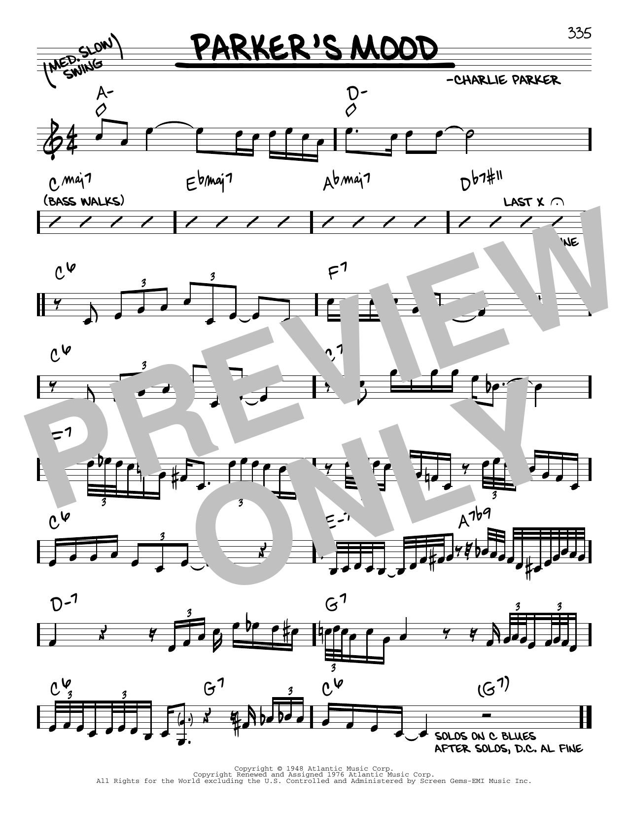Charlie Parker Parker's Mood Sheet Music Notes & Chords for Real Book – Melody & Chords - Download or Print PDF