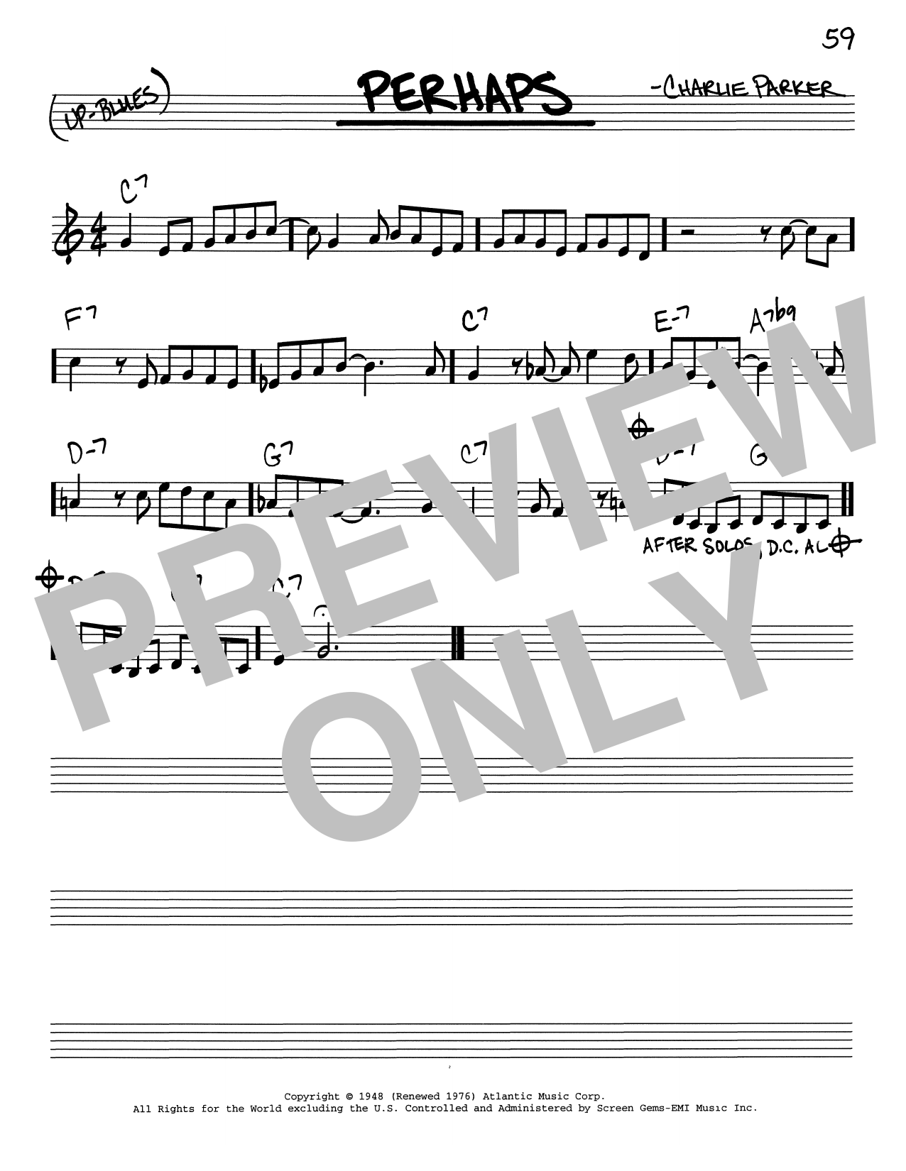 Charlie Parker Perhaps Sheet Music Notes & Chords for Real Book – Melody & Chords – Eb Instruments - Download or Print PDF