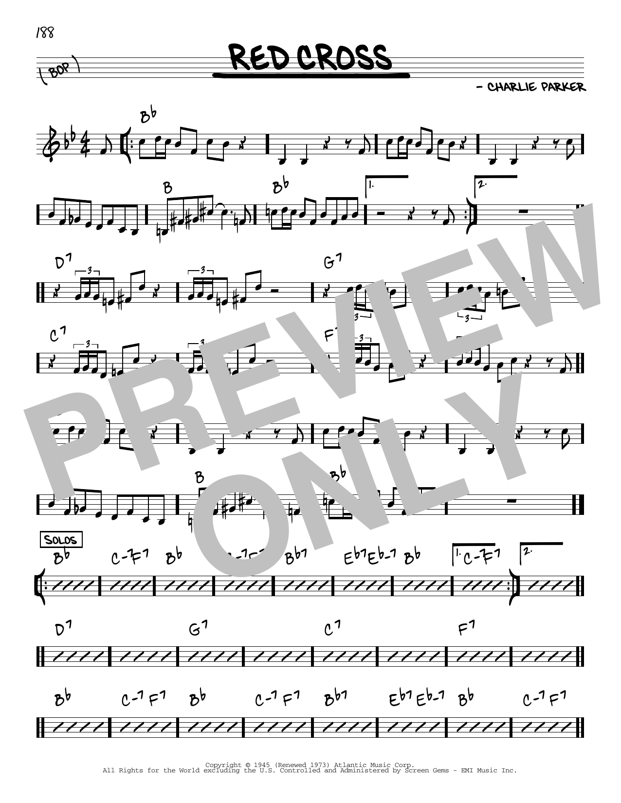 Charlie Parker Red Cross Sheet Music Notes & Chords for Real Book – Melody & Chords – Eb Instruments - Download or Print PDF