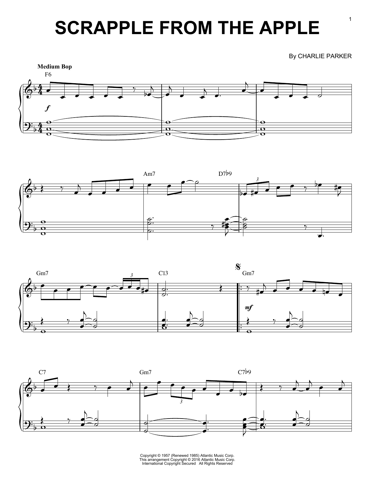 Charlie Parker Scrapple From The Apple (arr. Brent Edstrom) Sheet Music Notes & Chords for Piano - Download or Print PDF